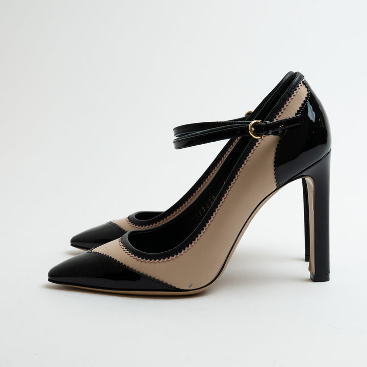 Ferragamo Black and Nude Leather Erika Mary Jane Pumps Size 36.5