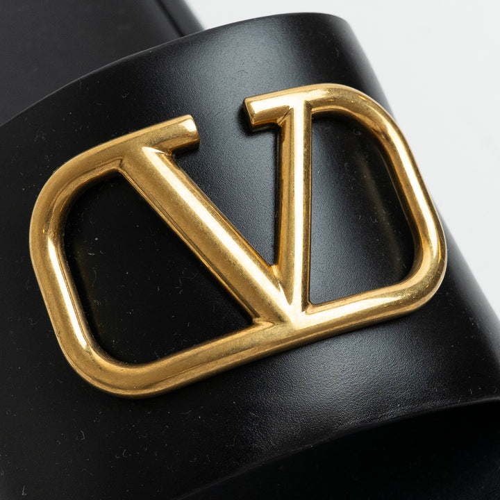 Valentino Black Leather VLogo Slide Platform Wedge Sandals Size 38