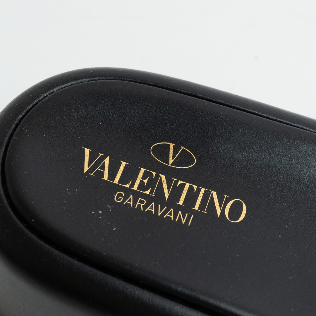 Valentino Black Leather VLogo Slide Platform Wedge Sandals Size 38