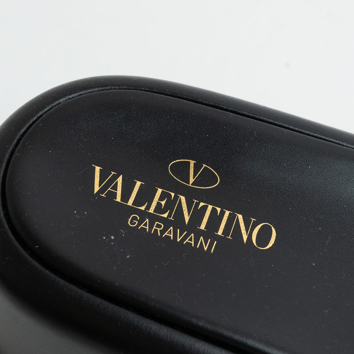 Valentino Black Leather VLogo Slide Platform Wedge Sandals Size 38