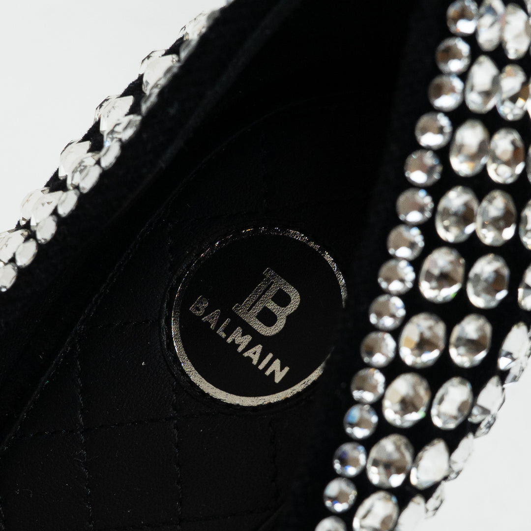 Balmain Black Velvet and Multi-Size Crystal Embellished Heels Size 38.5