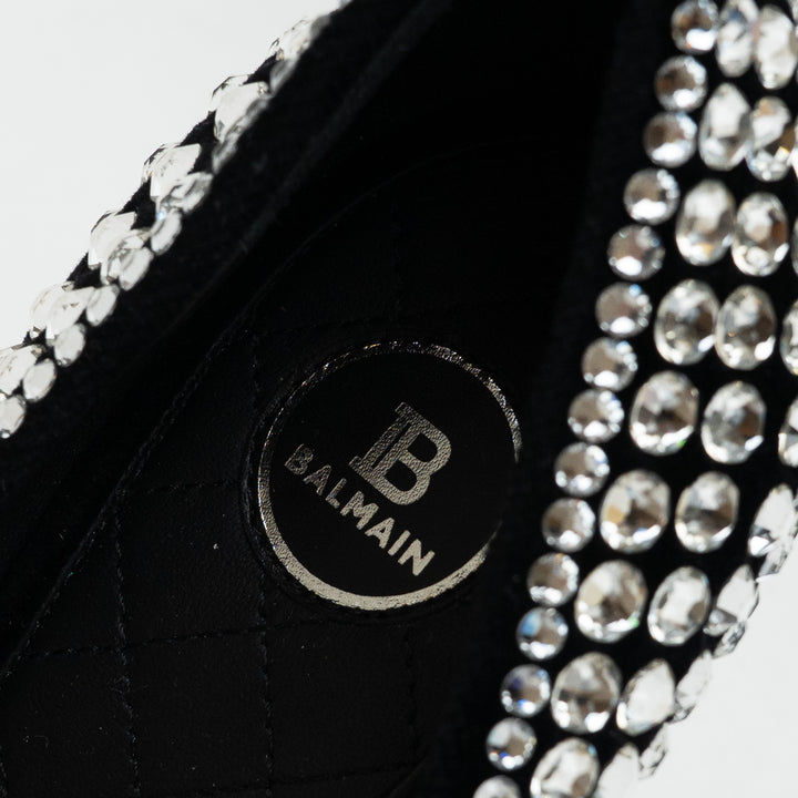 Balmain Black Velvet and Multi-Size Crystal Embellished Heels Size 38.5