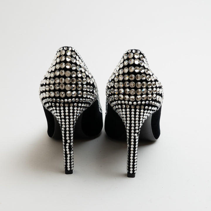 Balmain Black Velvet and Multi-Size Crystal Embellished Heels Size 38.5