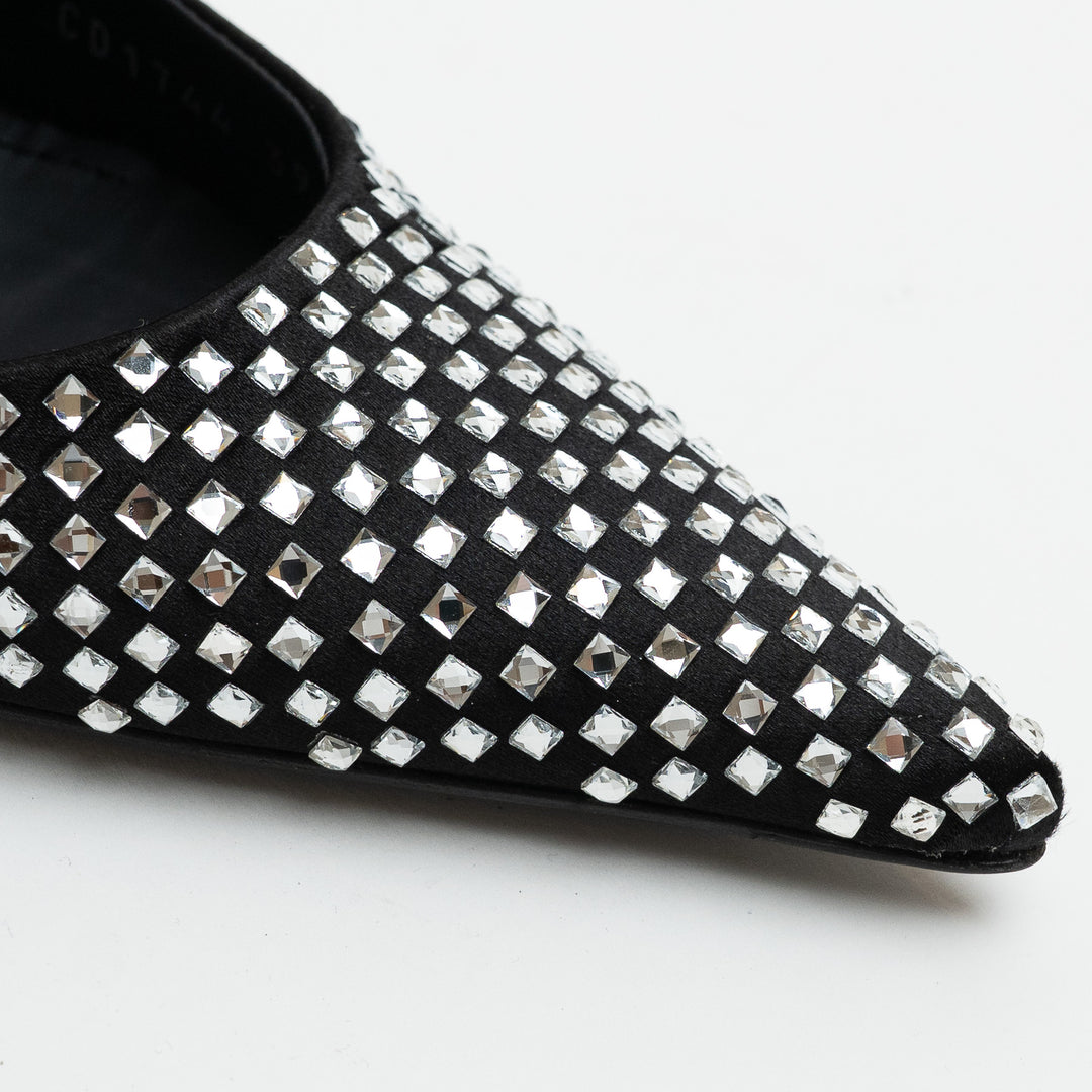 Dolce and Gabbana Black Satin and Crystal Embellished Pointed-Toe Heels Size 39