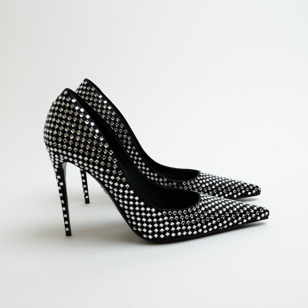 Dolce and Gabbana Black Satin and Crystal Embellished Pointed-Toe Heels Size 39