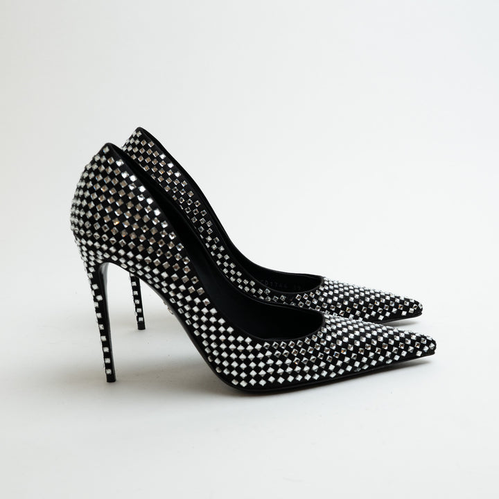 Dolce and Gabbana Black Satin and Crystal Embellished Pointed-Toe Heels Size 39