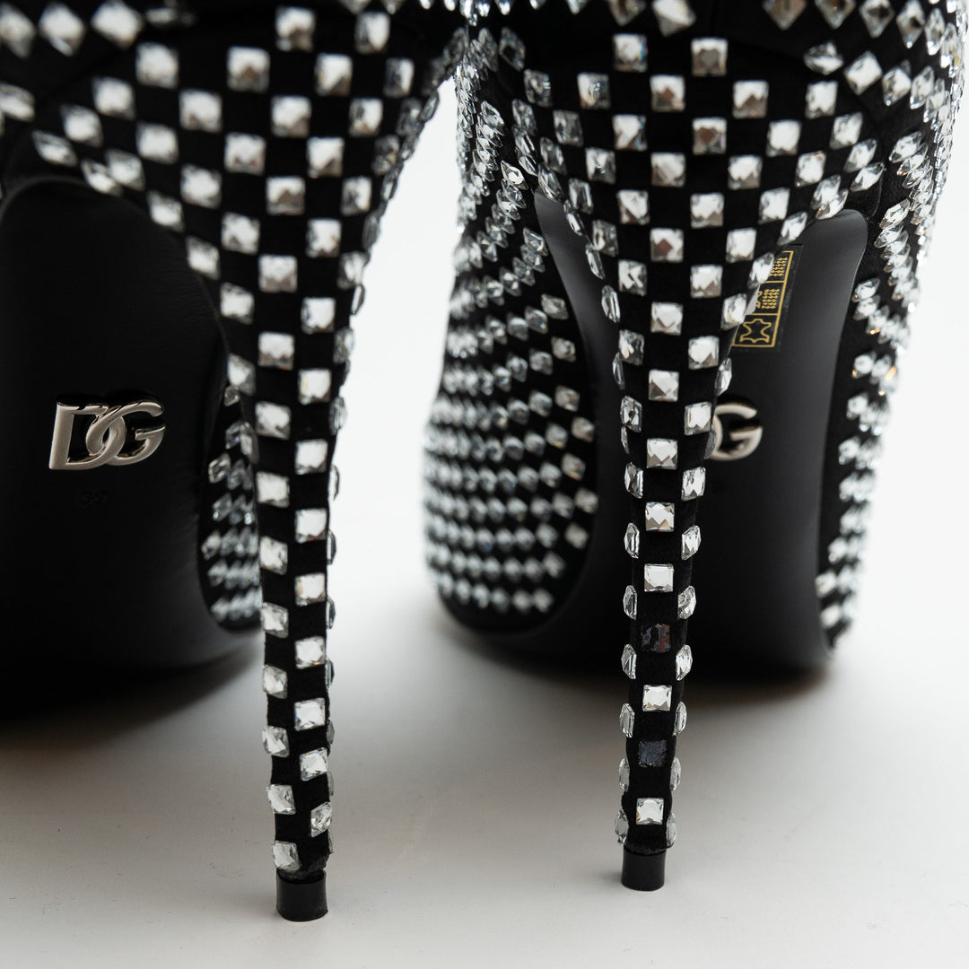 Dolce and Gabbana Black Satin and Crystal Embellished Pointed-Toe Heels Size 39