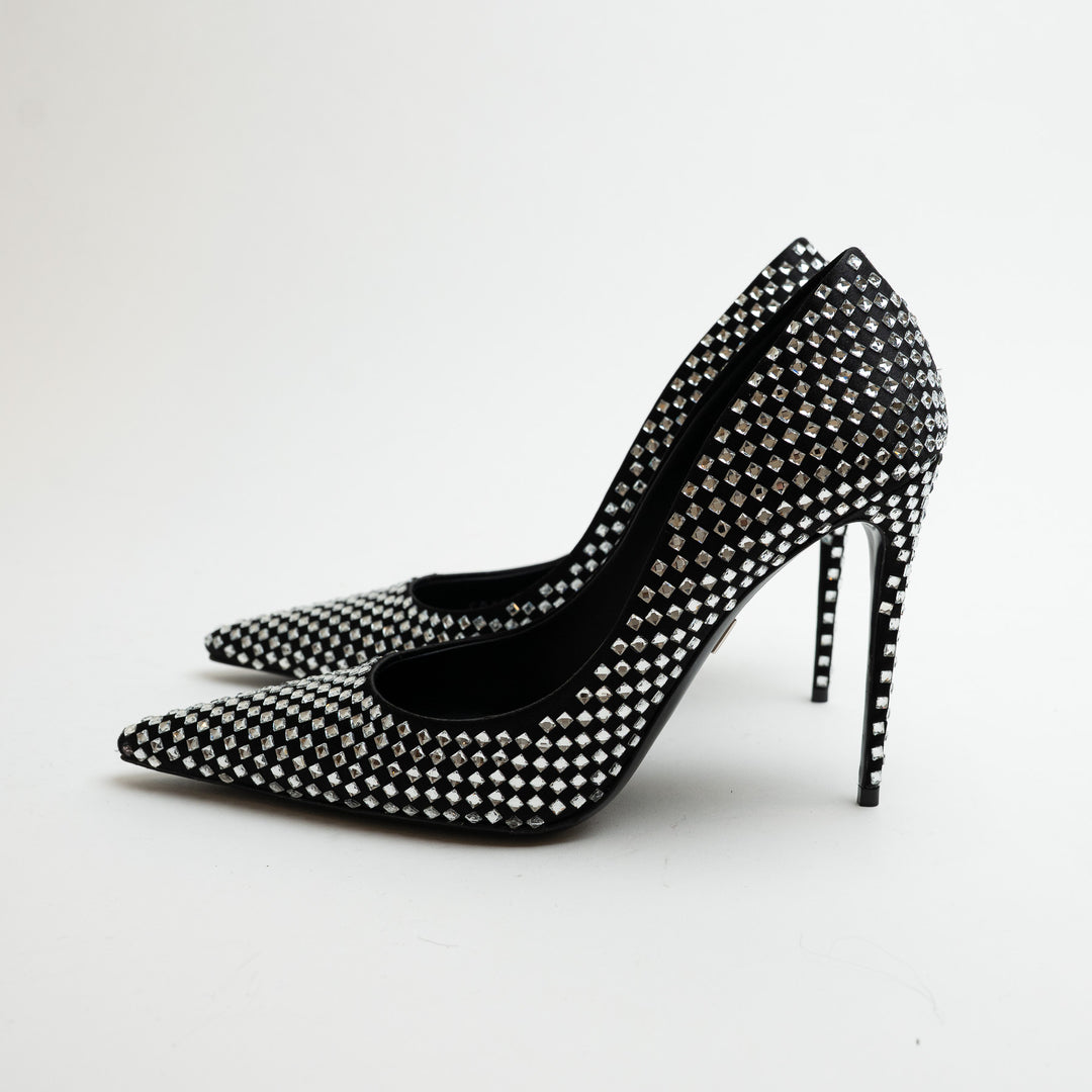 Dolce and Gabbana Black Satin and Crystal Embellished Pointed-Toe Heels Size 39