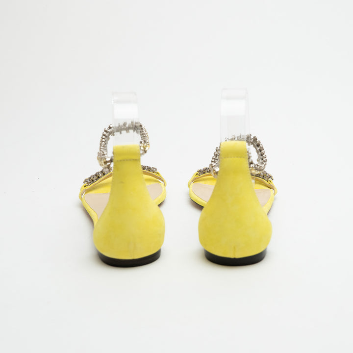 Jimmy Choo Yellow Suede Shiloh Flat Crystal Sandals Size 38