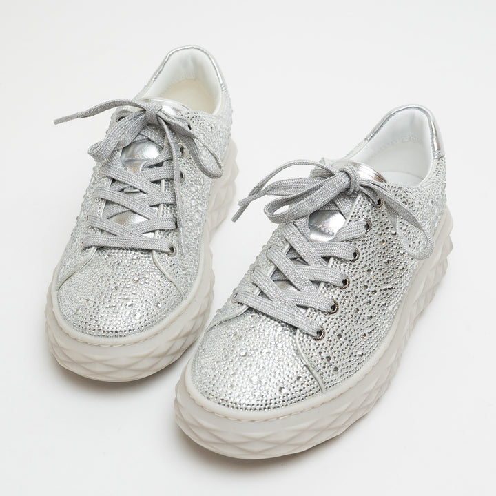 Jimmy Choo Grey Chunky Crystal Embellished Platform Sneakers Size 36.5