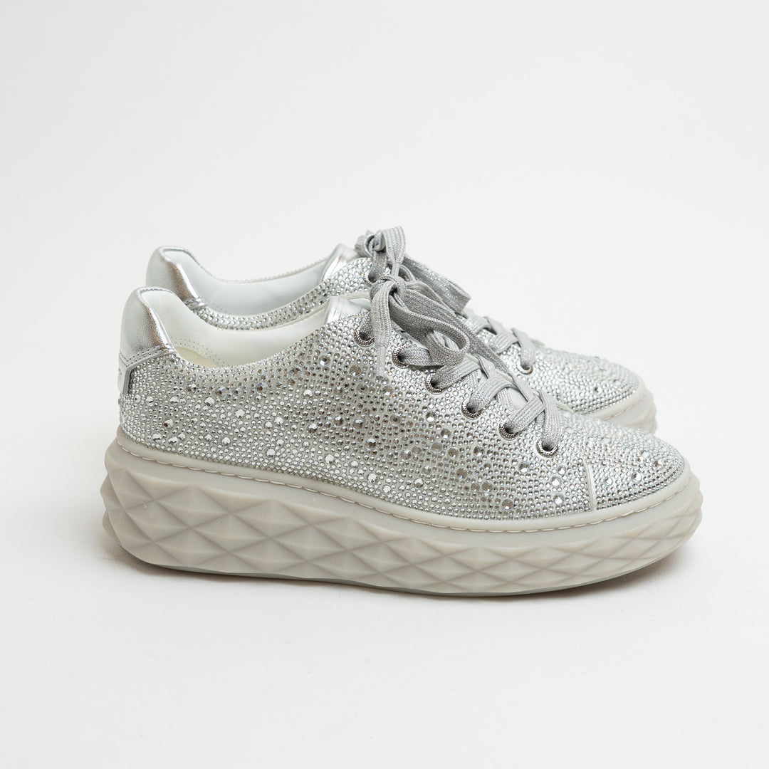 Jimmy Choo Grey Chunky Crystal Embellished Platform Sneakers Size 36.5
