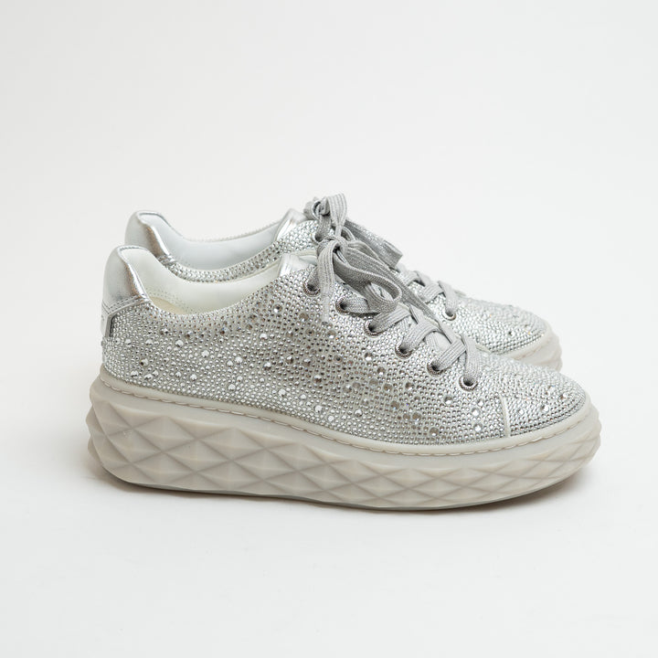 Jimmy Choo Grey Chunky Crystal Embellished Platform Sneakers Size 36.5