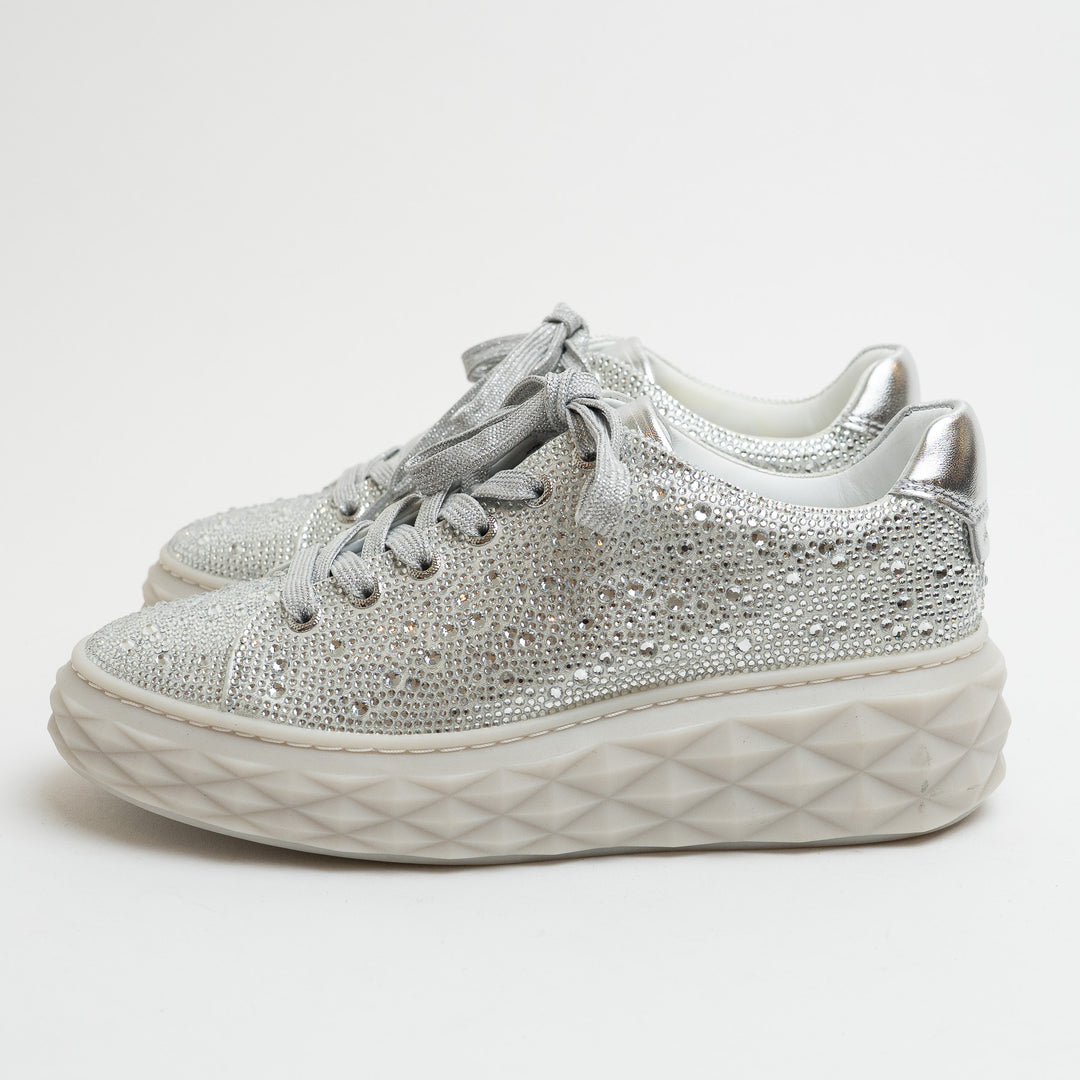 Jimmy Choo Grey Chunky Crystal Embellished Platform Sneakers Size 36.5