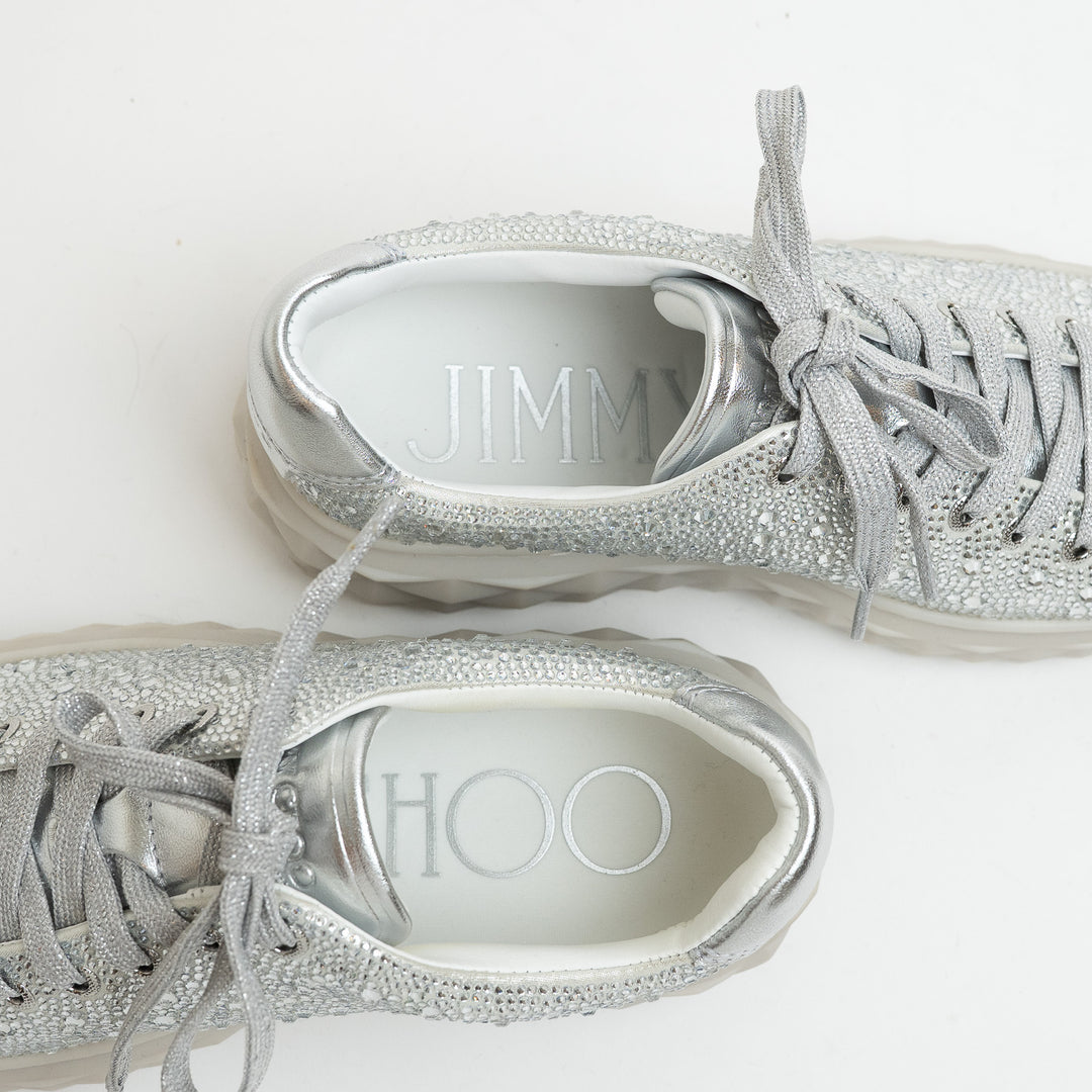 Jimmy Choo Grey Chunky Crystal Embellished Platform Sneakers Size 36.5