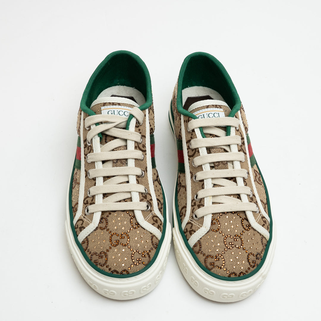 Gucci Monogram Crystal Embellished Sneakers Size 39