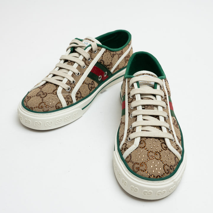 Gucci Monogram Crystal Embellished Sneakers Size 39