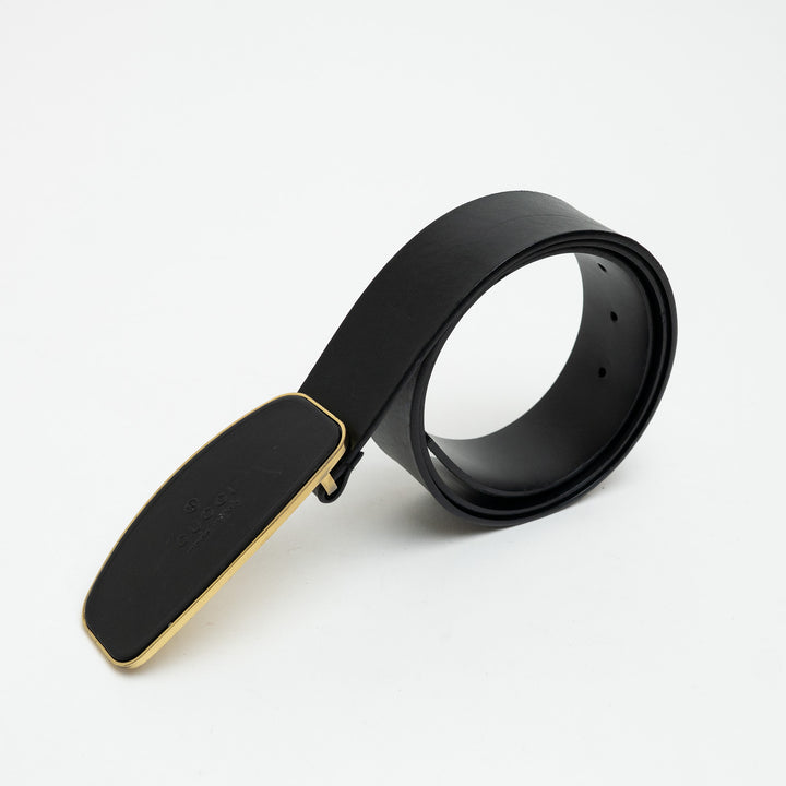 Gucci Black Calf Leather Buckle Belt Size 95