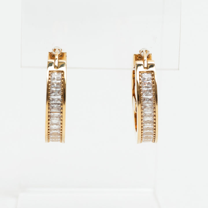 Gucci Gold-Tone & Pink Enamel Interlocking G Crystal Hoop Earrings
