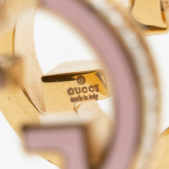 Gucci Gold-Tone & Pink Enamel Interlocking G Crystal Hoop Earrings