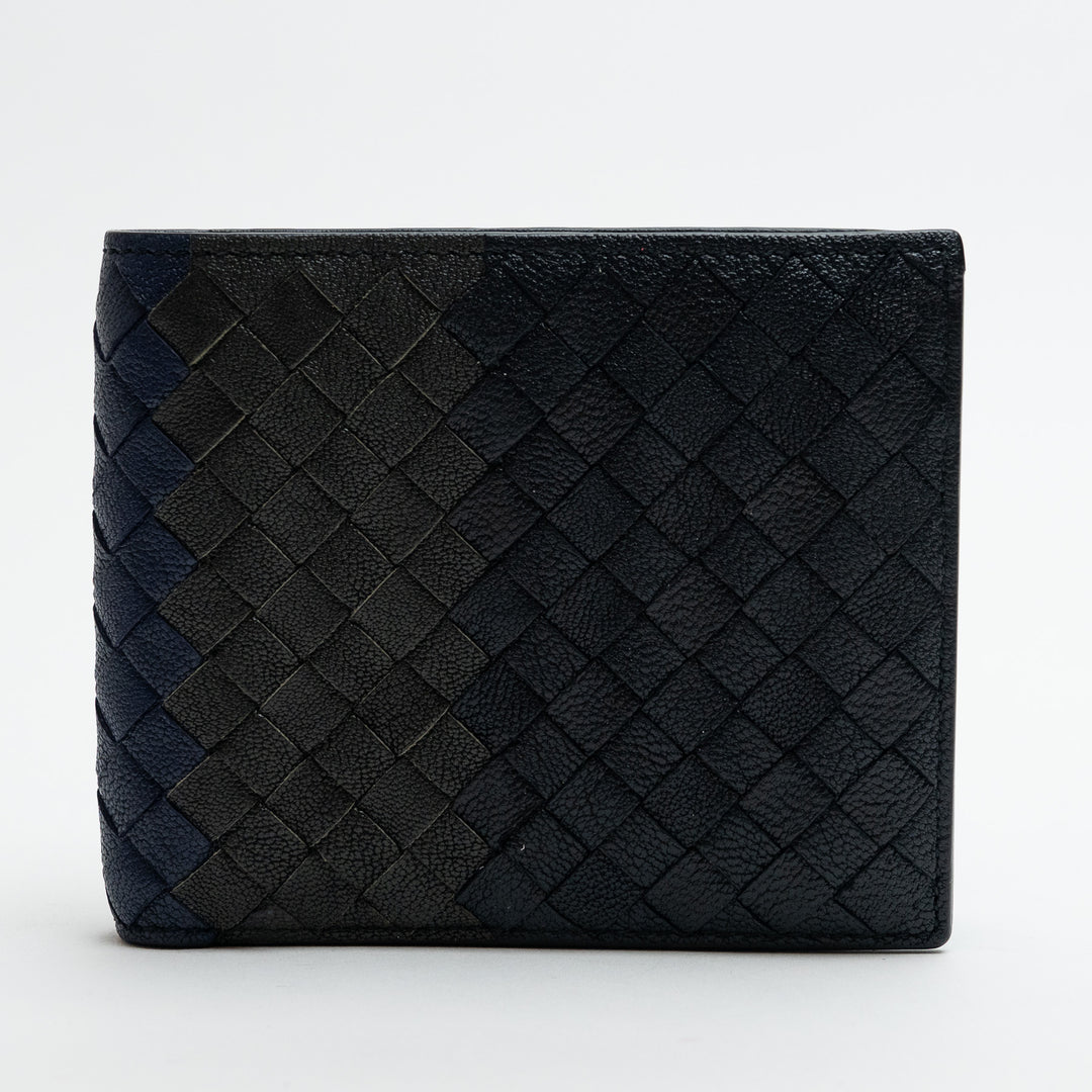 Bottega Veneta Blue & Black Intrecciato Leather Bifold Wallet