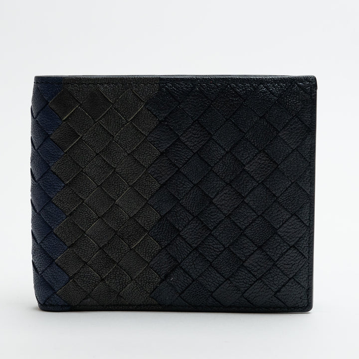 Bottega Veneta Blue & Black Intrecciato Leather Bifold Wallet