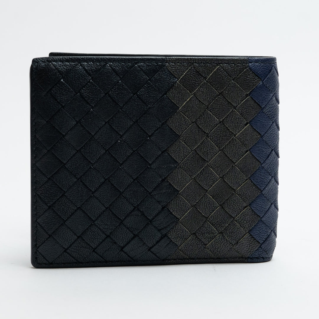 Bottega Veneta Blue & Black Intrecciato Leather Bifold Wallet