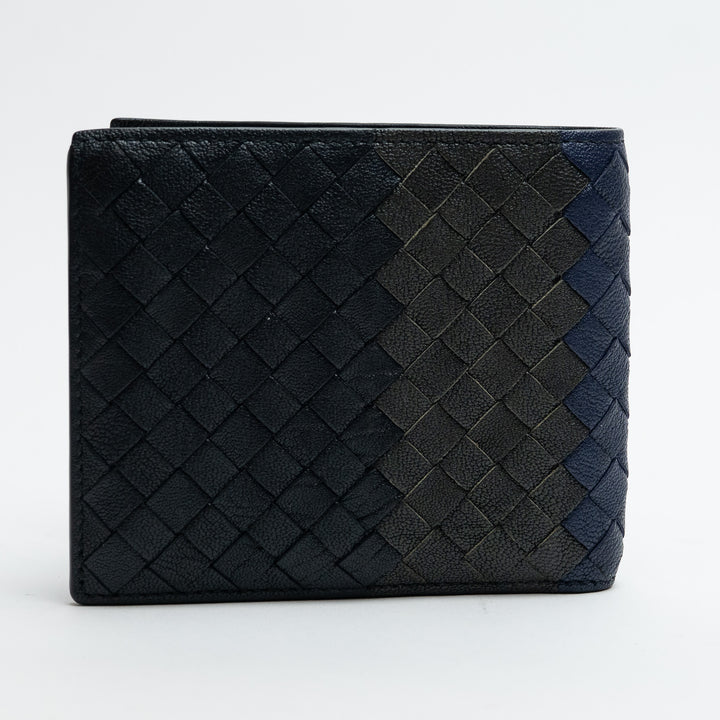 Bottega Veneta Blue & Black Intrecciato Leather Bifold Wallet