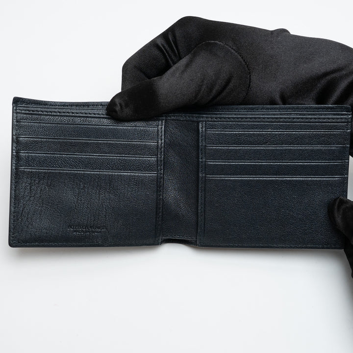 Bottega Veneta Blue & Black Intrecciato Leather Bifold Wallet