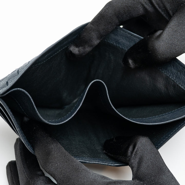 Bottega Veneta Blue & Black Intrecciato Leather Bifold Wallet