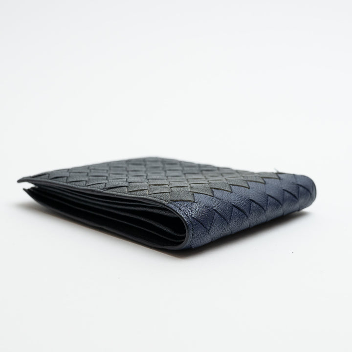 Bottega Veneta Blue & Black Intrecciato Leather Bifold Wallet