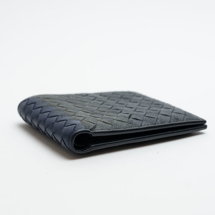 Bottega Veneta Blue & Black Intrecciato Leather Bifold Wallet