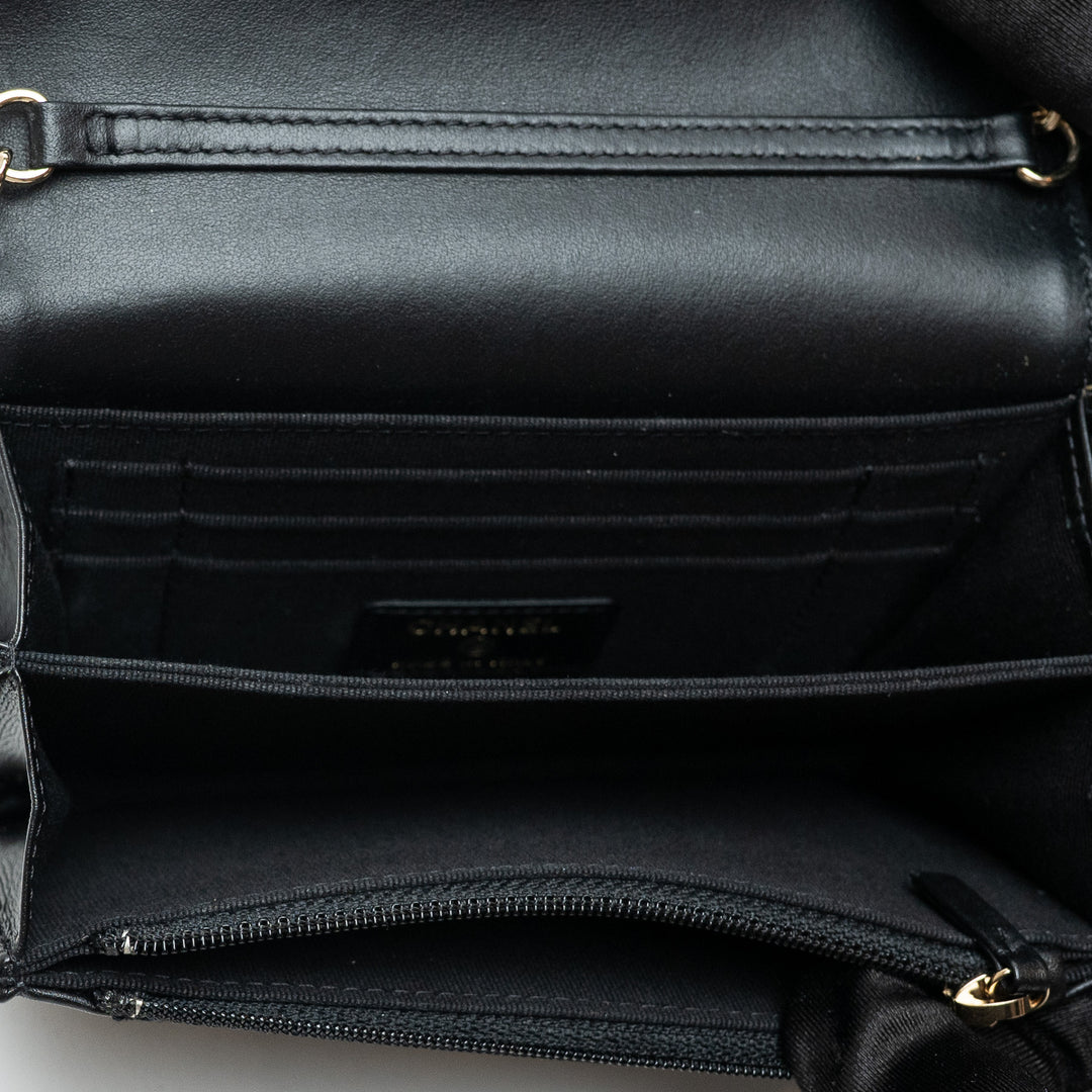 Pre-Loved Chanel™ Black Quilted Lambskin Oversized Pearl Strap Compact Wallet On Chain
