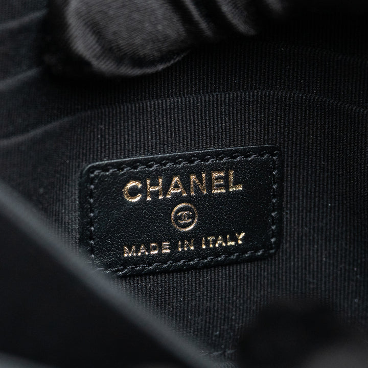 Pre-Loved Chanel™ Black Quilted Lambskin Oversized Pearl Strap Compact Wallet On Chain