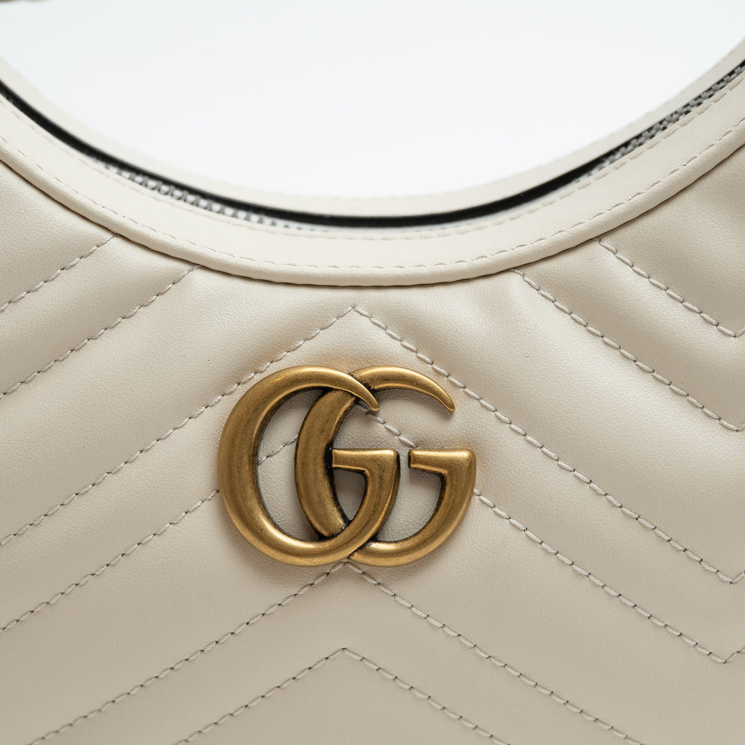 Gucci White Matelassé Leather Marmont GG Half-Moon Mini Bag