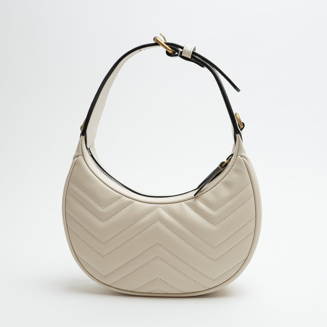 Gucci White Matelassé Leather Marmont GG Half-Moon Mini Bag