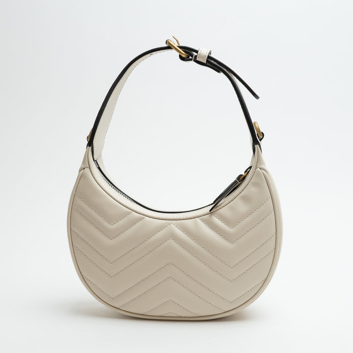 Gucci White Matelassé Leather Marmont GG Half-Moon Mini Bag