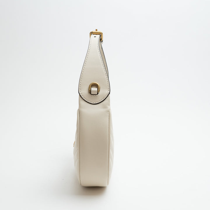 Gucci White Matelassé Leather Marmont GG Half-Moon Mini Bag