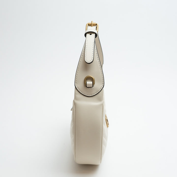 Gucci White Matelassé Leather Marmont GG Half-Moon Mini Bag