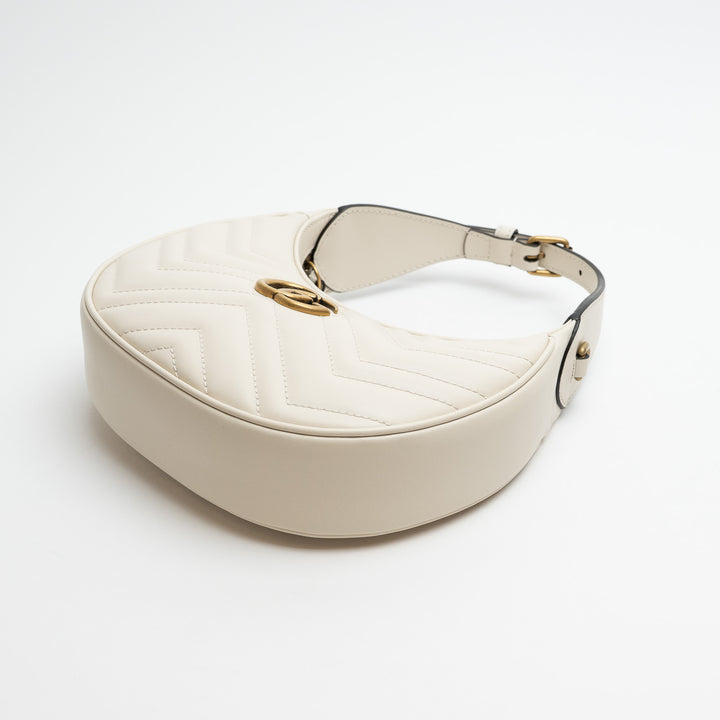 Gucci White Matelassé Leather Marmont GG Half-Moon Mini Bag