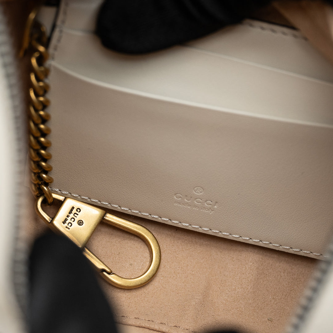 Gucci White Matelassé Leather Marmont GG Half-Moon Mini Bag
