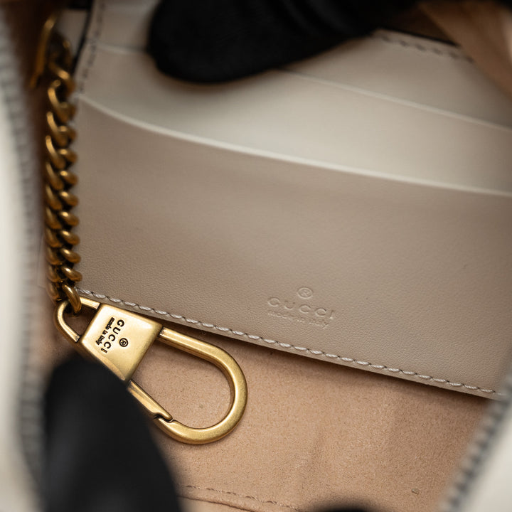 Gucci White Matelassé Leather Marmont GG Half-Moon Mini Bag
