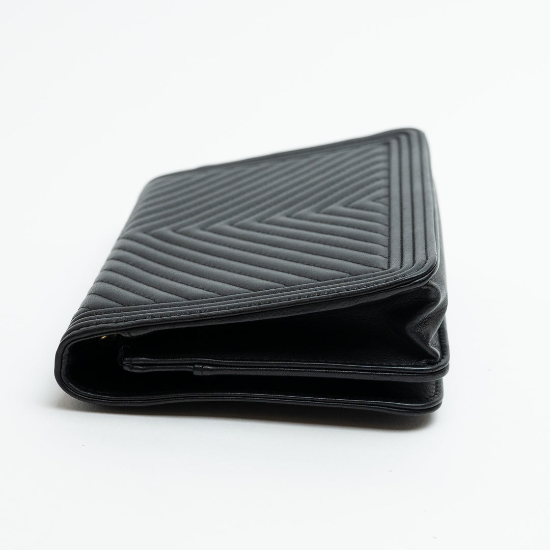 Pre-Loved Chanel™ Black Nappa Chevron Leather Boy Wallet on Chain