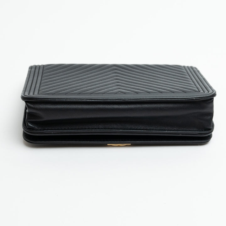 Pre-Loved Chanel™ Black Nappa Chevron Leather Boy Wallet on Chain