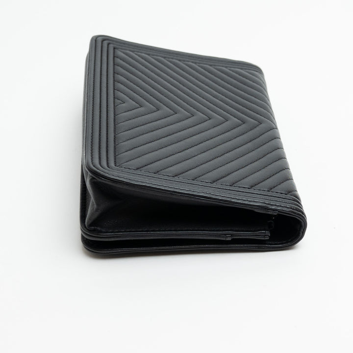 Pre-Loved Chanel™ Black Nappa Chevron Leather Boy Wallet on Chain