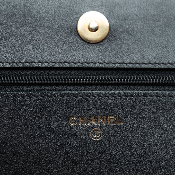 Pre-Loved Chanel™ Black Nappa Chevron Leather Boy Wallet on Chain