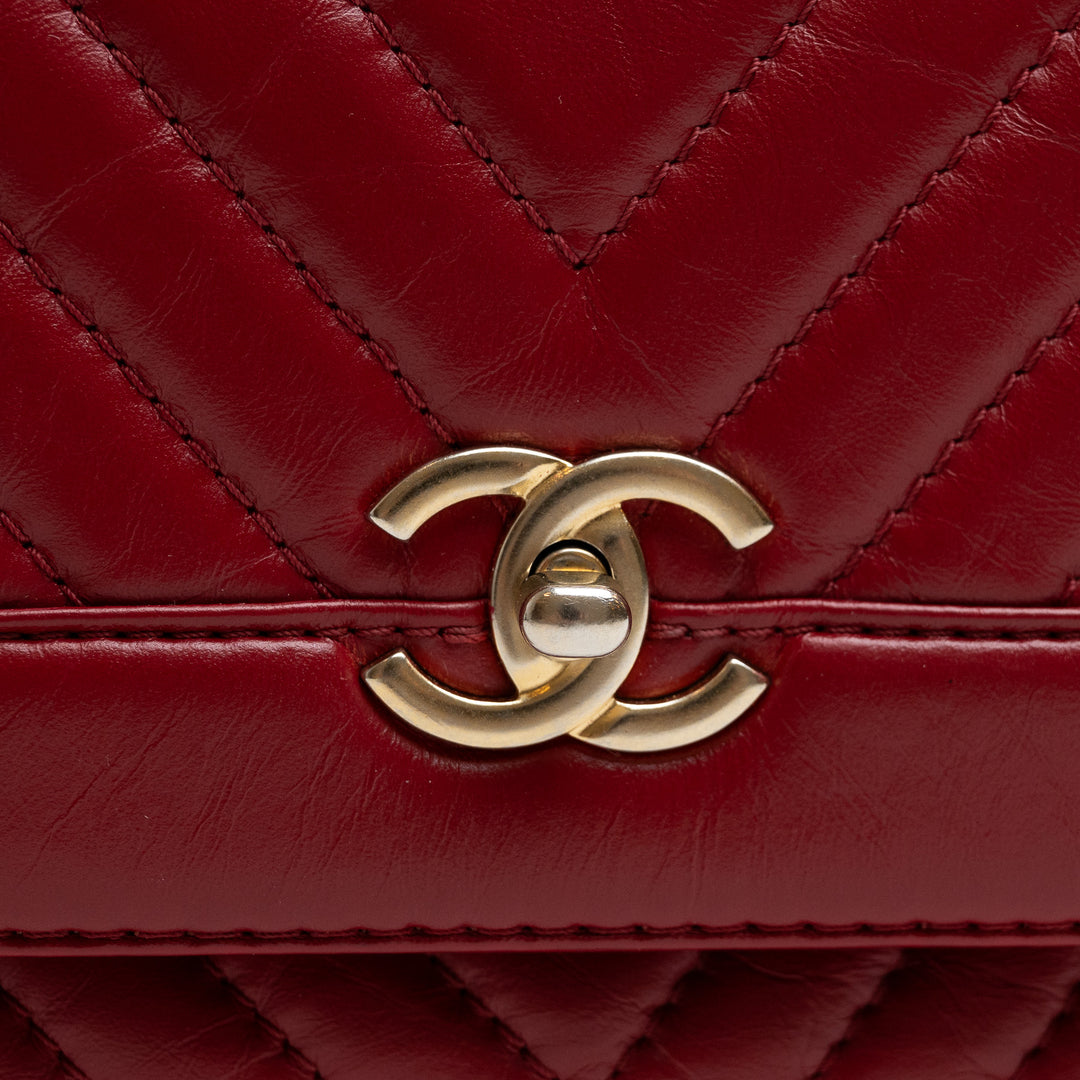 Pre-Loved Chanel™ Red Calfskin Chevron Top Handle Flap Bag