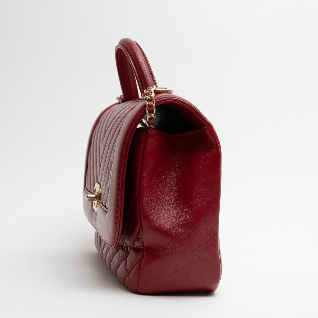 Pre-Loved Chanel™ Red Calfskin Chevron Top Handle Flap Bag