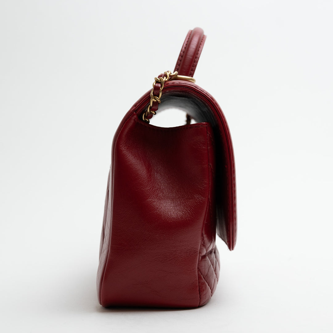 Pre-Loved Chanel™ Red Calfskin Chevron Top Handle Flap Bag
