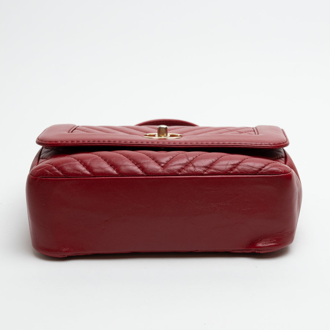 Pre-Loved Chanel™ Red Calfskin Chevron Top Handle Flap Bag