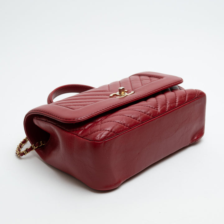 Pre-Loved Chanel™ Red Calfskin Chevron Top Handle Flap Bag